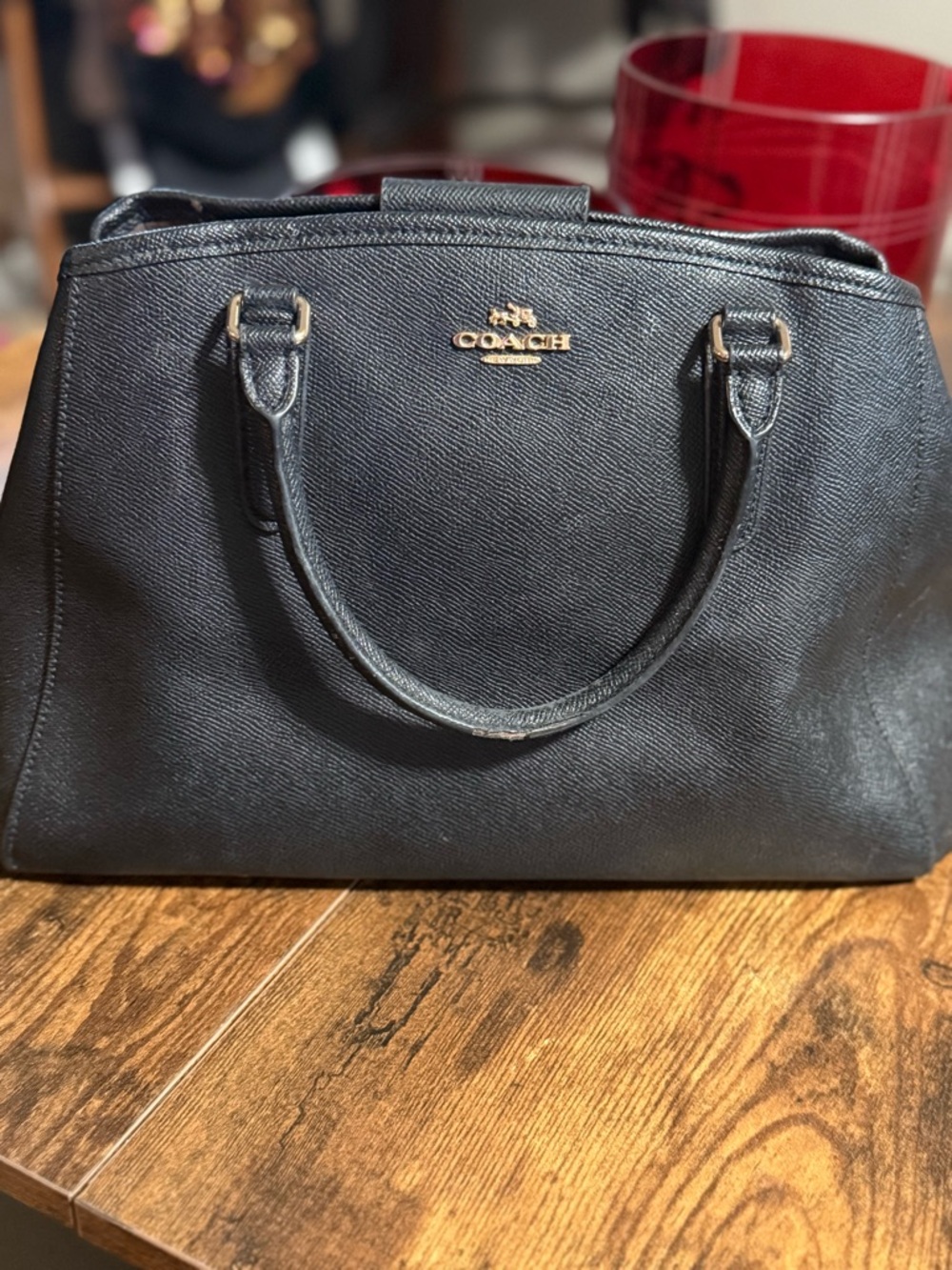 Coach Black Leather Satchel with Gold Logo